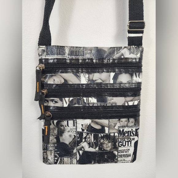 Vogue Print Black + White Women's Crossbody Bag Adjustable Strap - Picture 7 of 13